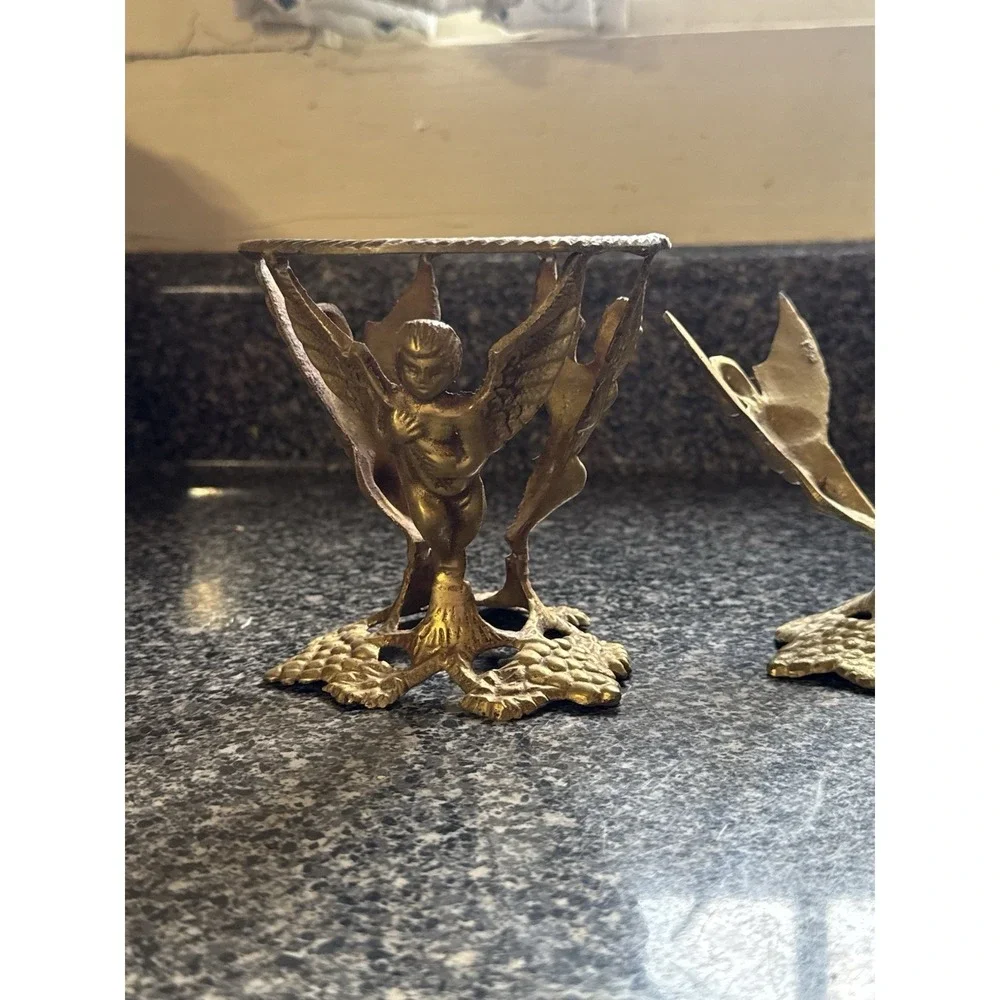 Antique Vintage‎ Brass Angels Cherubs Playing Instruments Vase Bowl Holder